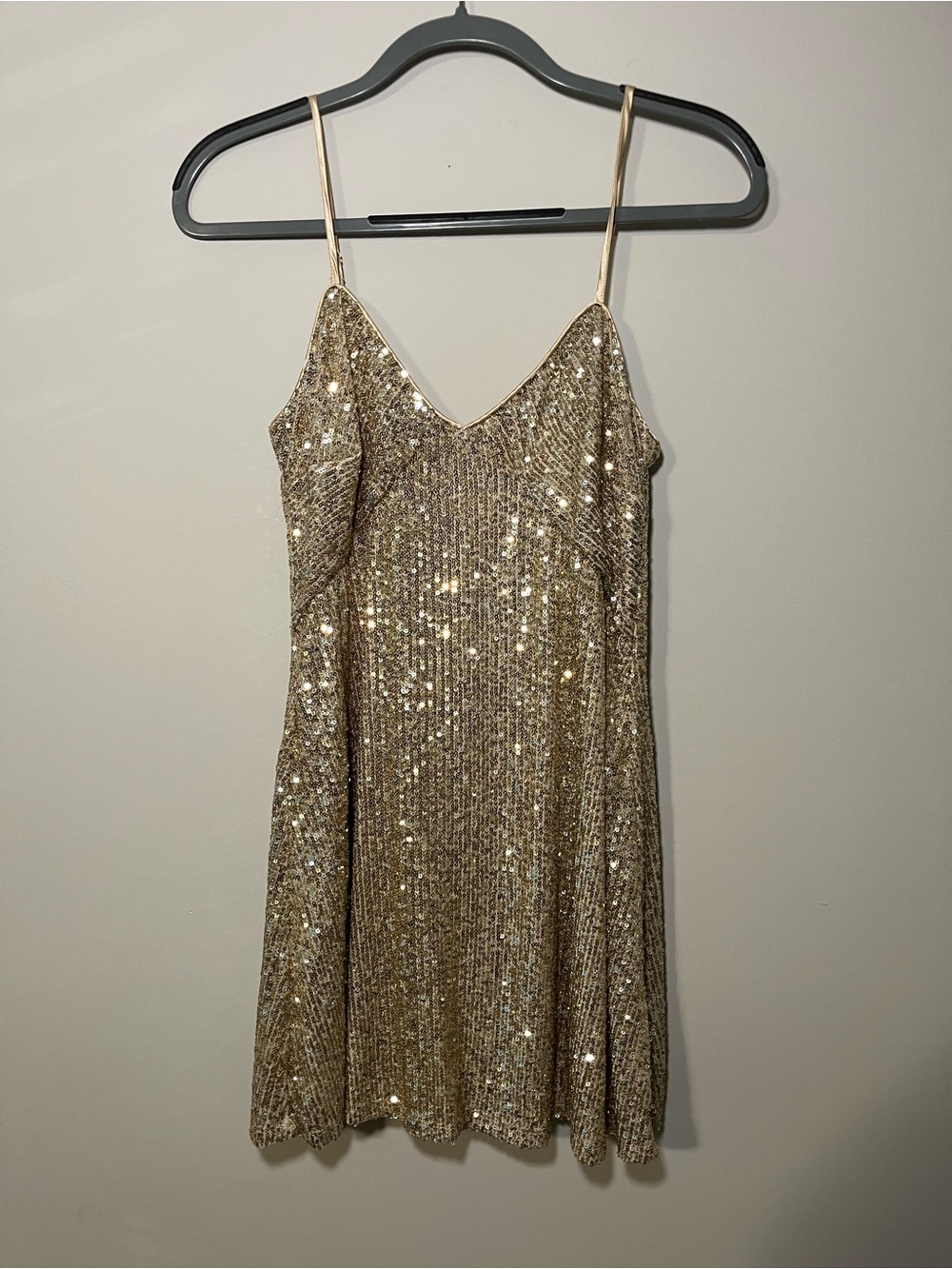 Gold Sequin Spaghetti-Strap Mini Dress